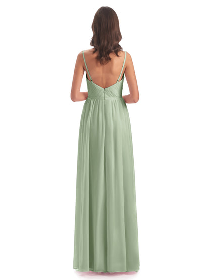 Kiana Spaghetti Straps Open Back Split Chiffon Long Bridesmaid Dresses
