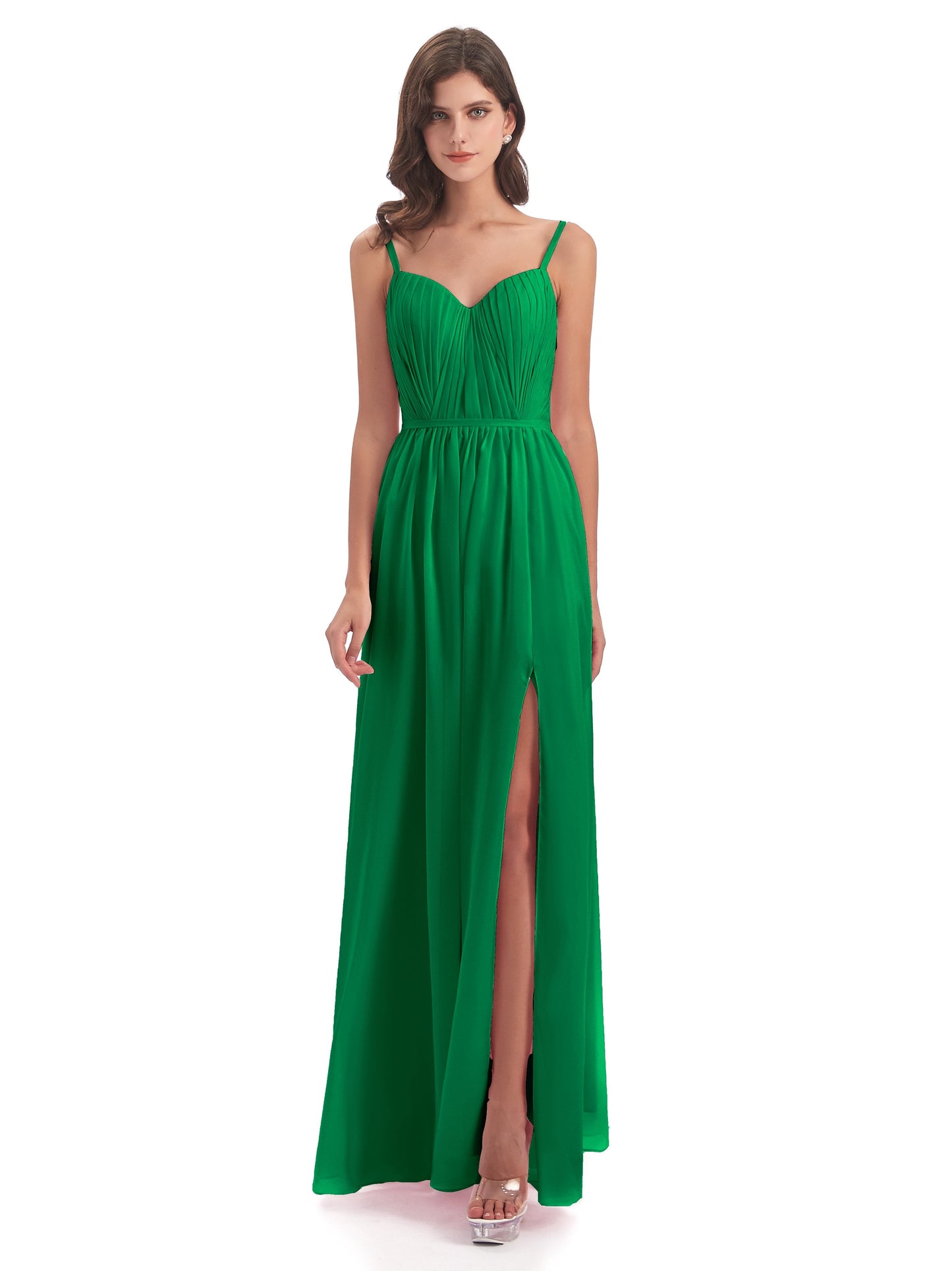 Kiana Spaghetti Straps Open Back Split Chiffon Long Bridesmaid Dresses
