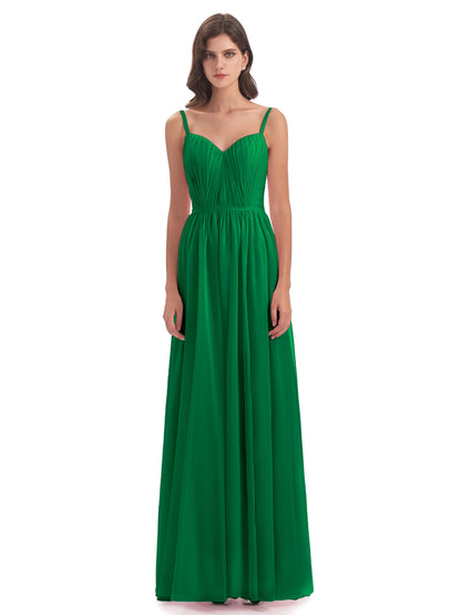 Kiana Spaghetti Straps Open Back Split Chiffon Long Bridesmaid Dresses