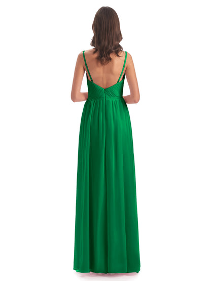 Kiana Spaghetti Straps Open Back Split Chiffon Long Bridesmaid Dresses