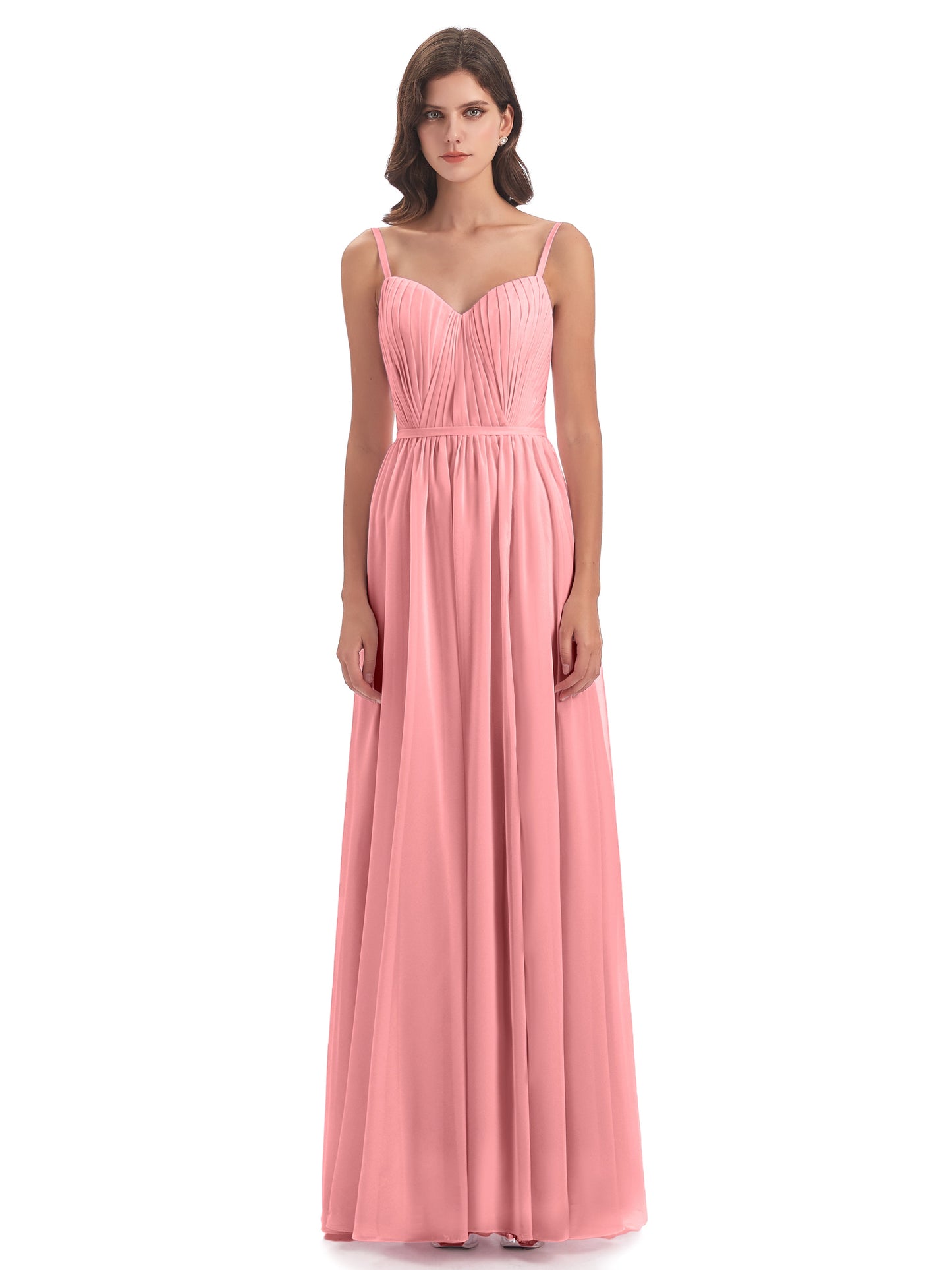 Kiana Spaghetti Straps Open Back Split Chiffon Long Bridesmaid Dresses