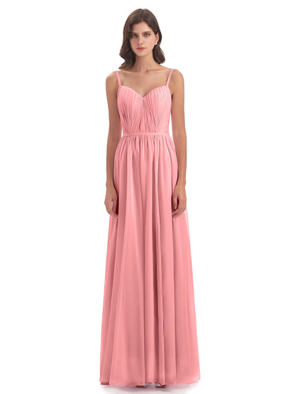 Kiana Spaghetti Straps Open Back Split Chiffon Long Bridesmaid Dresses