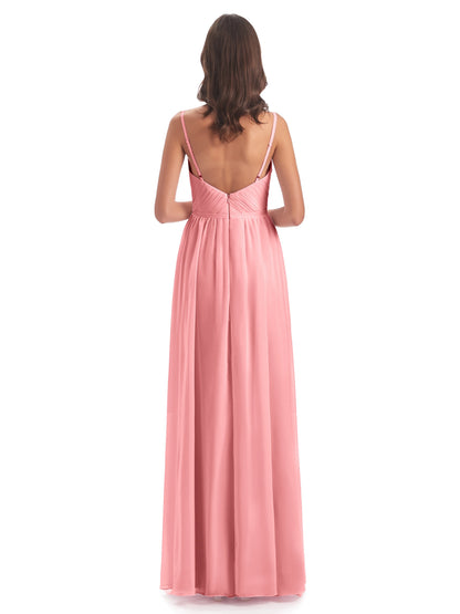 Kiana Spaghetti Straps Open Back Split Chiffon Long Bridesmaid Dresses