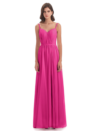 Kiana Spaghetti Straps Open Back Split Chiffon Long Bridesmaid Dresses