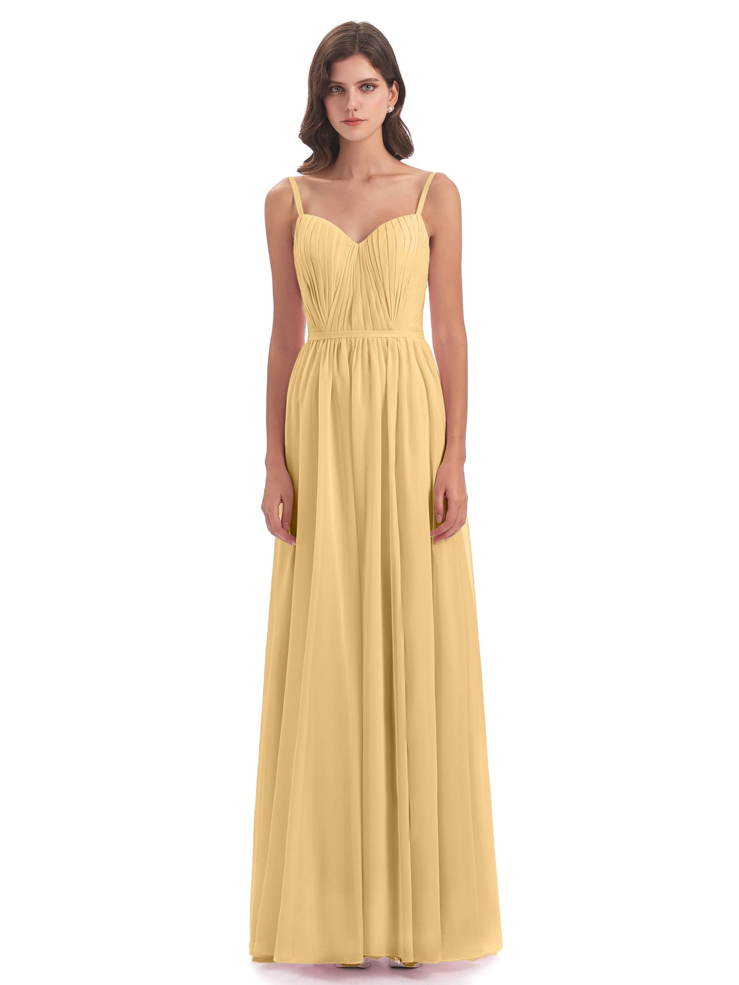 Kiana Spaghetti Straps Open Back Split Chiffon Long Bridesmaid Dresses