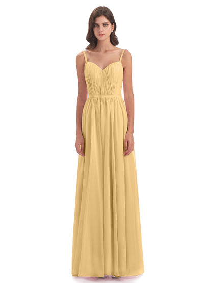Kiana Spaghetti Straps Open Back Split Chiffon Long Bridesmaid Dresses