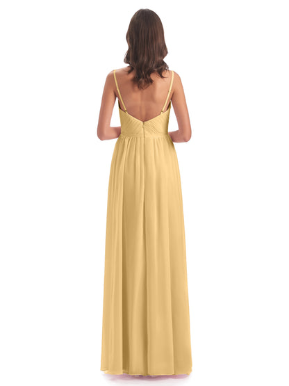 Kiana Spaghetti Straps Open Back Split Chiffon Long Bridesmaid Dresses