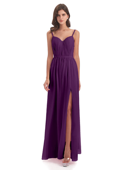 Kiana Spaghetti Straps Open Back Split Chiffon Long Bridesmaid Dresses