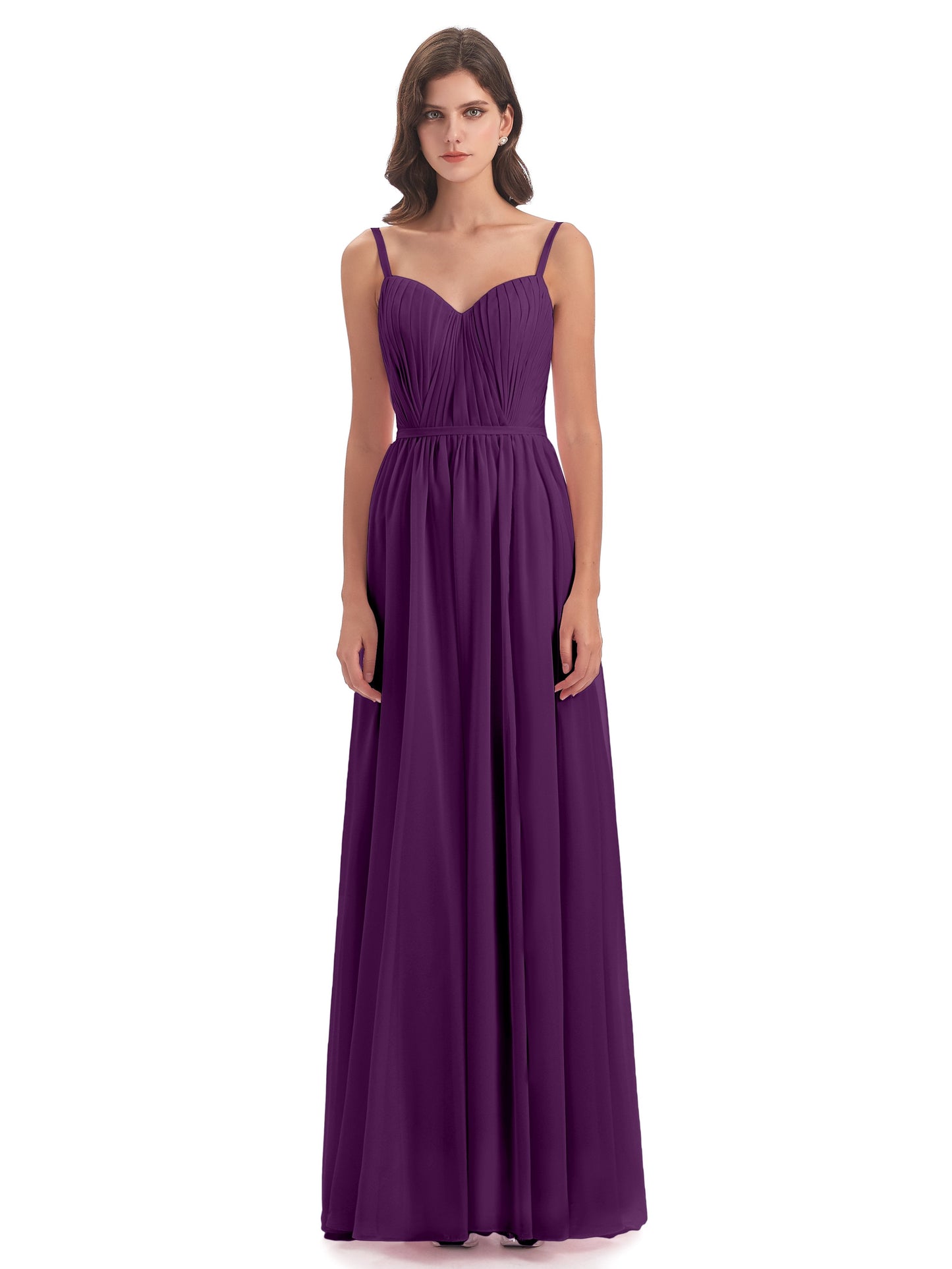Kiana Spaghetti Straps Open Back Split Chiffon Long Bridesmaid Dresses