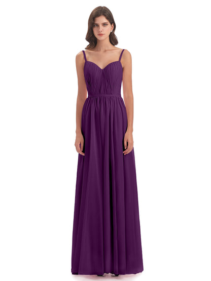 Kiana Spaghetti Straps Open Back Split Chiffon Long Bridesmaid Dresses