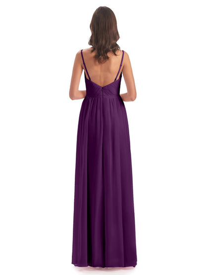 Kiana Spaghetti Straps Open Back Split Chiffon Long Bridesmaid Dresses