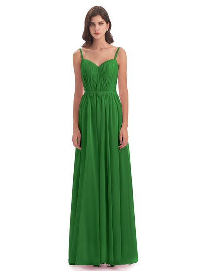Kiana Spaghetti Straps Open Back Split Chiffon Long Bridesmaid Dresses
