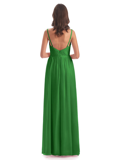 Kiana Spaghetti Straps Open Back Split Chiffon Long Bridesmaid Dresses