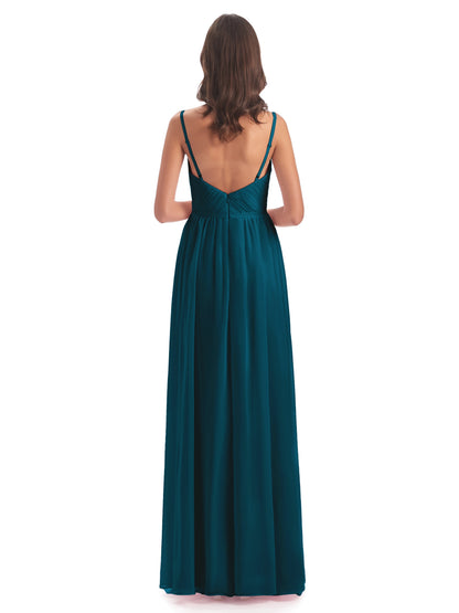 Kiana Spaghetti Straps Open Back Split Chiffon Long Bridesmaid Dresses