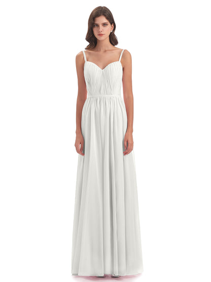 Kiana Spaghetti Straps Open Back Split Chiffon Long Bridesmaid Dresses