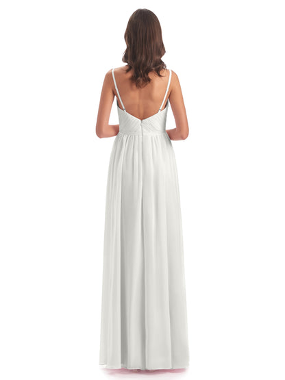 Kiana Spaghetti Straps Open Back Split Chiffon Long Bridesmaid Dresses