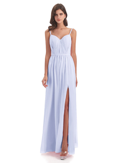 Kiana Spaghetti Straps Open Back Split Chiffon Long Bridesmaid Dresses