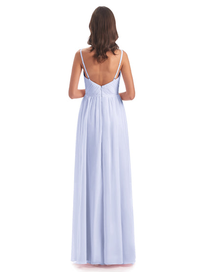 Kiana Spaghetti Straps Open Back Split Chiffon Long Bridesmaid Dresses