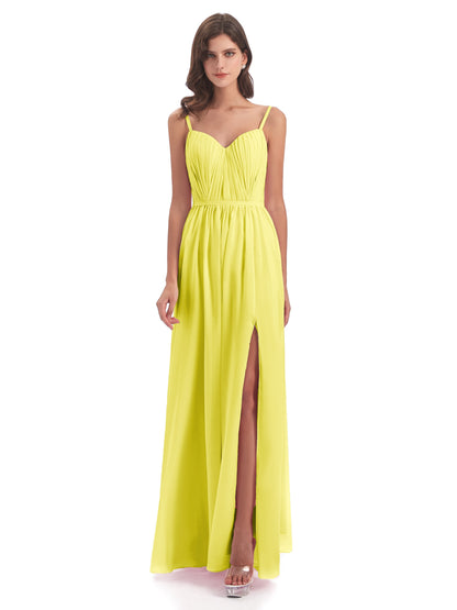 Kiana Spaghetti Straps Open Back Split Chiffon Long Bridesmaid Dresses