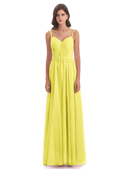 Kiana Spaghetti Straps Open Back Split Chiffon Long Bridesmaid Dresses