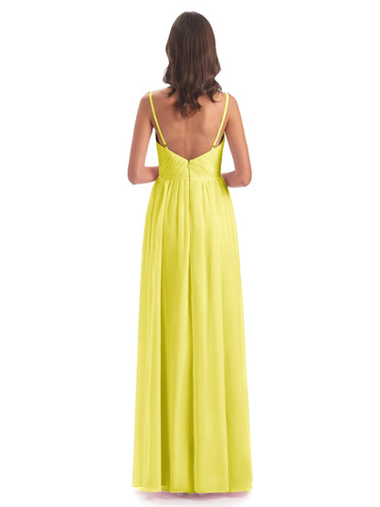 Kiana Spaghetti Straps Open Back Split Chiffon Long Bridesmaid Dresses