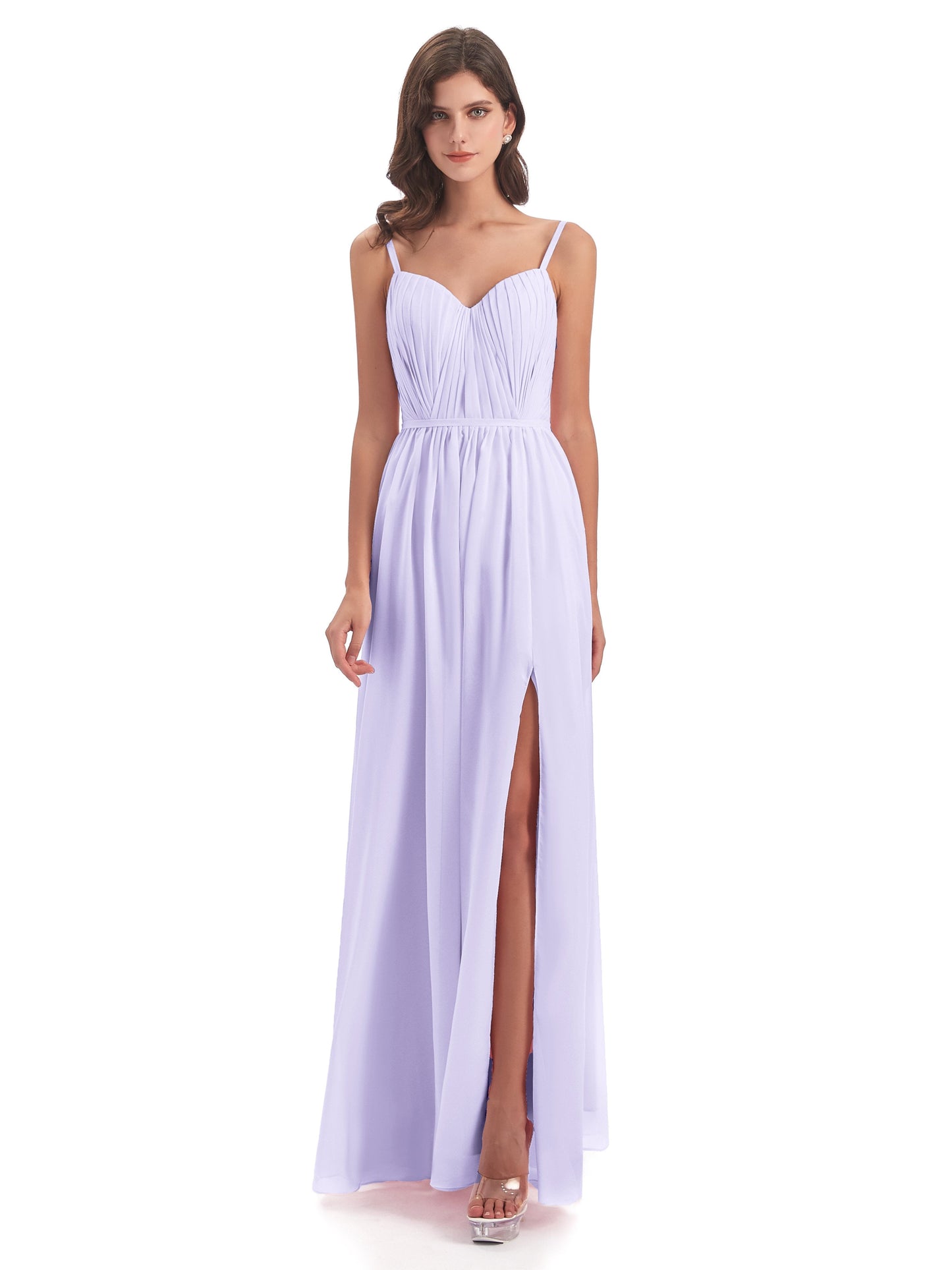 Kiana Spaghetti Straps Open Back Split Chiffon Long Bridesmaid Dresses