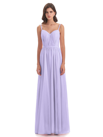 Kiana Spaghetti Straps Open Back Split Chiffon Long Bridesmaid Dresses