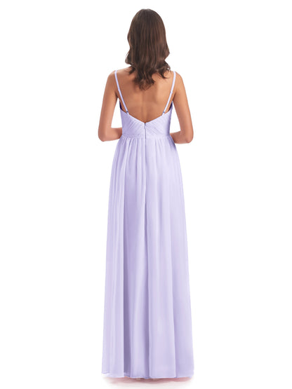 Kiana Spaghetti Straps Open Back Split Chiffon Long Bridesmaid Dresses