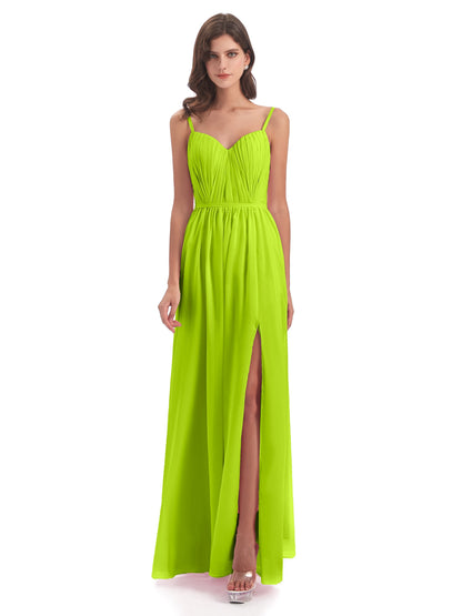 Kiana Spaghetti Straps Open Back Split Chiffon Long Bridesmaid Dresses