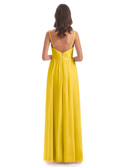 Kiana Spaghetti Straps Open Back Split Chiffon Long Bridesmaid Dresses