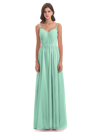 Kiana Spaghetti Straps Open Back Split Chiffon Long Bridesmaid Dresses