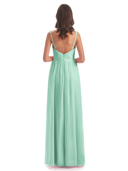 Kiana Spaghetti Straps Open Back Split Chiffon Long Bridesmaid Dresses