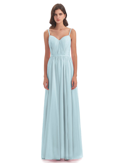 Kiana Spaghetti Straps Open Back Split Chiffon Long Bridesmaid Dresses