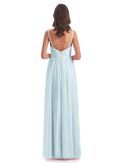 Kiana Spaghetti Straps Open Back Split Chiffon Long Bridesmaid Dresses