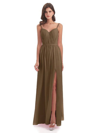 Kiana Spaghetti Straps Open Back Split Chiffon Long Bridesmaid Dresses