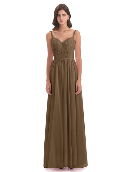 Kiana Spaghetti Straps Open Back Split Chiffon Long Bridesmaid Dresses