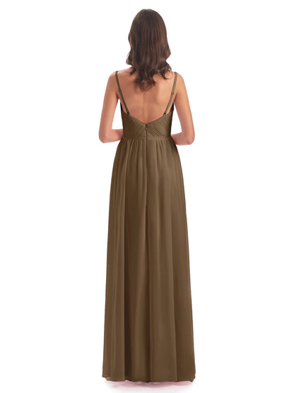 Kiana Spaghetti Straps Open Back Split Chiffon Long Bridesmaid Dresses