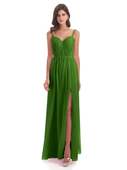 Kiana Spaghetti Straps Open Back Split Chiffon Long Bridesmaid Dresses