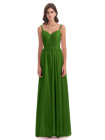 Kiana Spaghetti Straps Open Back Split Chiffon Long Bridesmaid Dresses