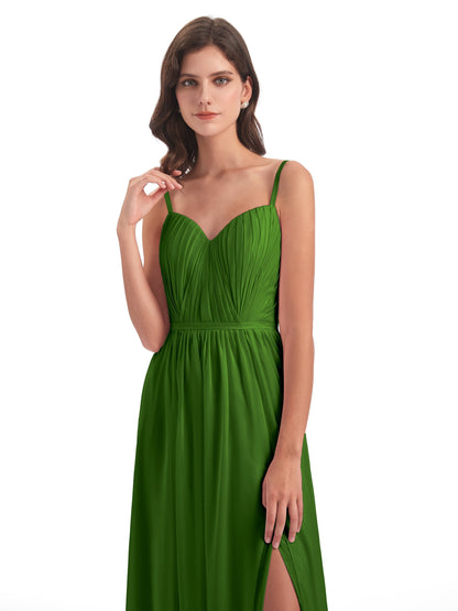 Kiana Spaghetti Straps Open Back Split Chiffon Long Bridesmaid Dresses