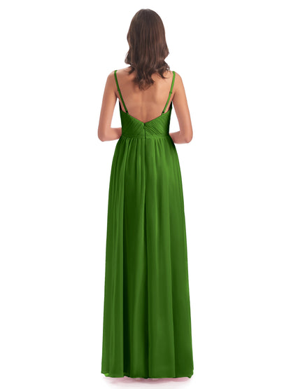 Kiana Spaghetti Straps Open Back Split Chiffon Long Bridesmaid Dresses
