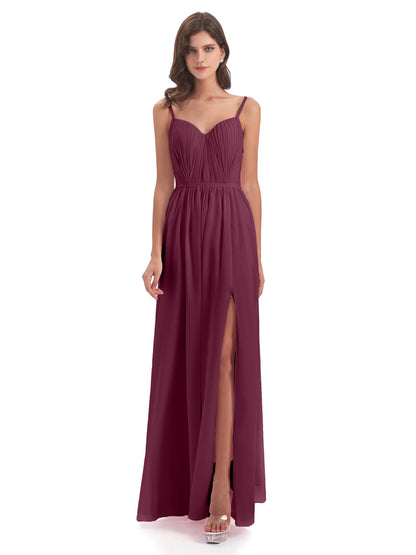 Kiana Spaghetti Straps Open Back Split Chiffon Long Bridesmaid Dresses
