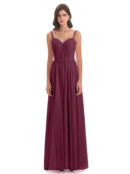 Kiana Spaghetti Straps Open Back Split Chiffon Long Bridesmaid Dresses