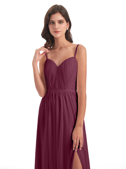 Kiana Spaghetti Straps Open Back Split Chiffon Long Bridesmaid Dresses