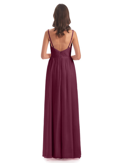 Kiana Spaghetti Straps Open Back Split Chiffon Long Bridesmaid Dresses