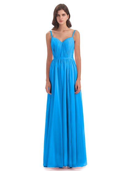 Kiana Spaghetti Straps Open Back Split Chiffon Long Bridesmaid Dresses