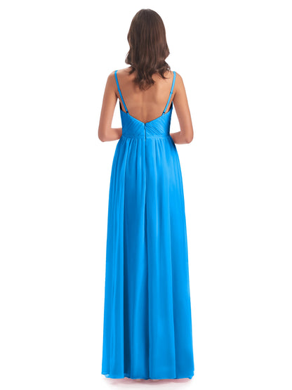 Kiana Spaghetti Straps Open Back Split Chiffon Long Bridesmaid Dresses