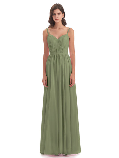 Kiana Spaghetti Straps Open Back Split Chiffon Long Bridesmaid Dresses