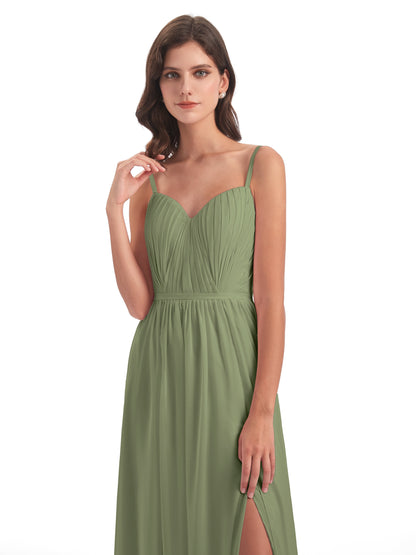Kiana Spaghetti Straps Open Back Split Chiffon Long Bridesmaid Dresses