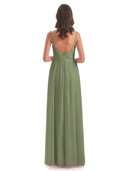 Kiana Spaghetti Straps Open Back Split Chiffon Long Bridesmaid Dresses